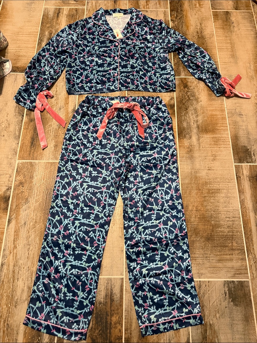 Simply Southern Navy Floral Pajama Set with Pink Accents